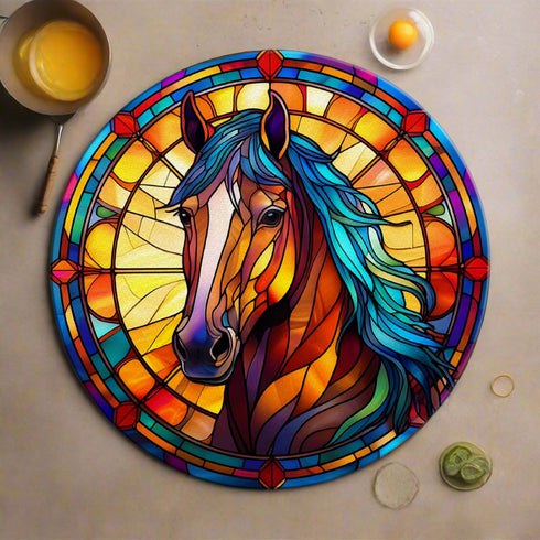Horse Circular Glass Suncatcher Worktop Saver